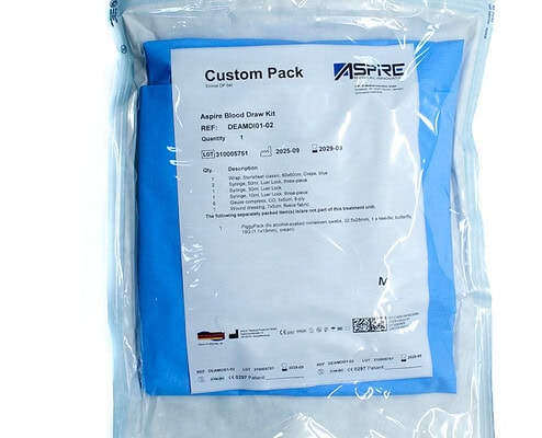 Blood draw kit package for medical testing and diagnostics from Aspire Medical, designed for reliable and efficient blood sample collection.